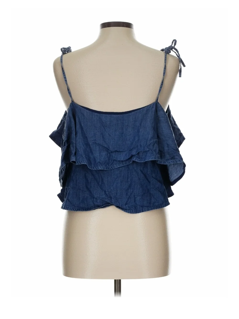 Rachel Zoe Denim Blue Ruffle Tie-Shoulder Crop Camisole